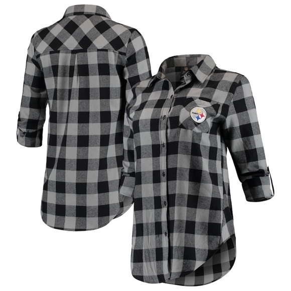 Pittsburgh Steelers Juniors Black Front Knot Plaid Size XL Button-Up Shirt NWT - Picture 6 of 16